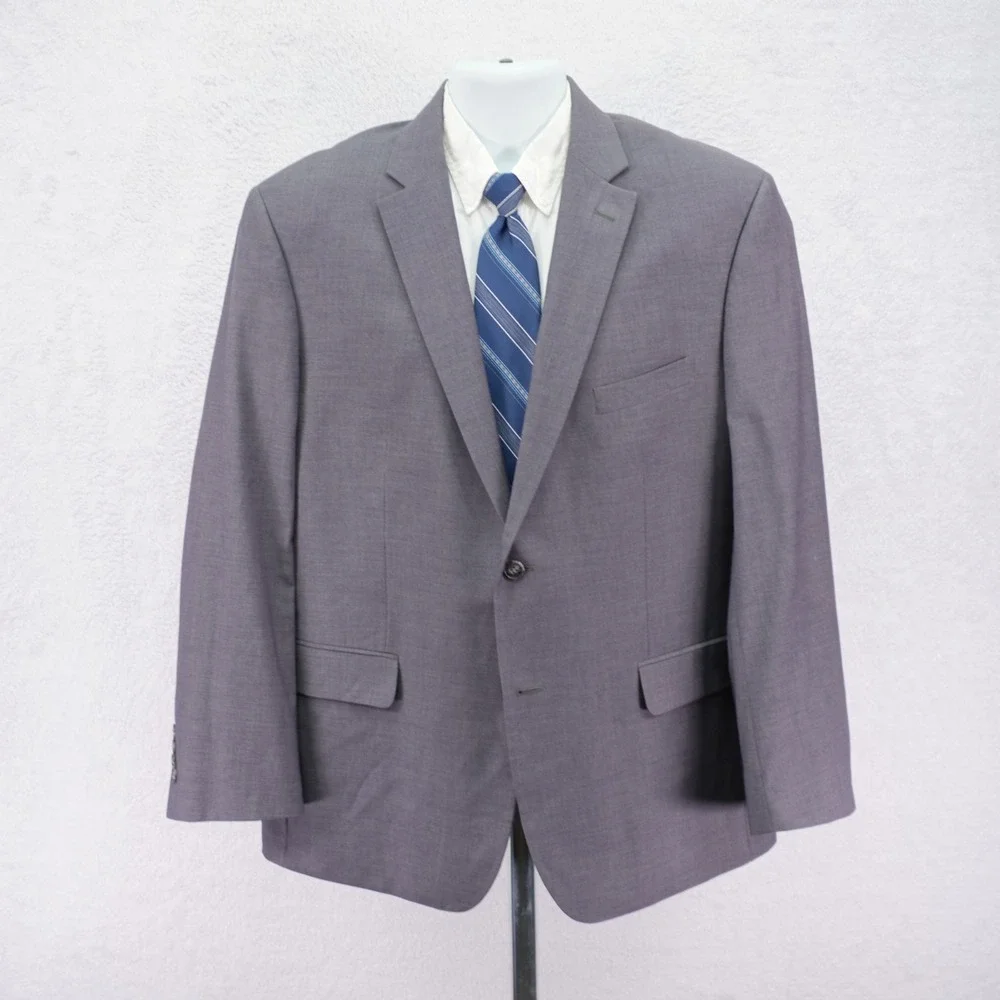 DAMAGED Pronto Uomo Polyester Wool Suit Jacket‎ Gray 44R Tagged 46R  2 Button